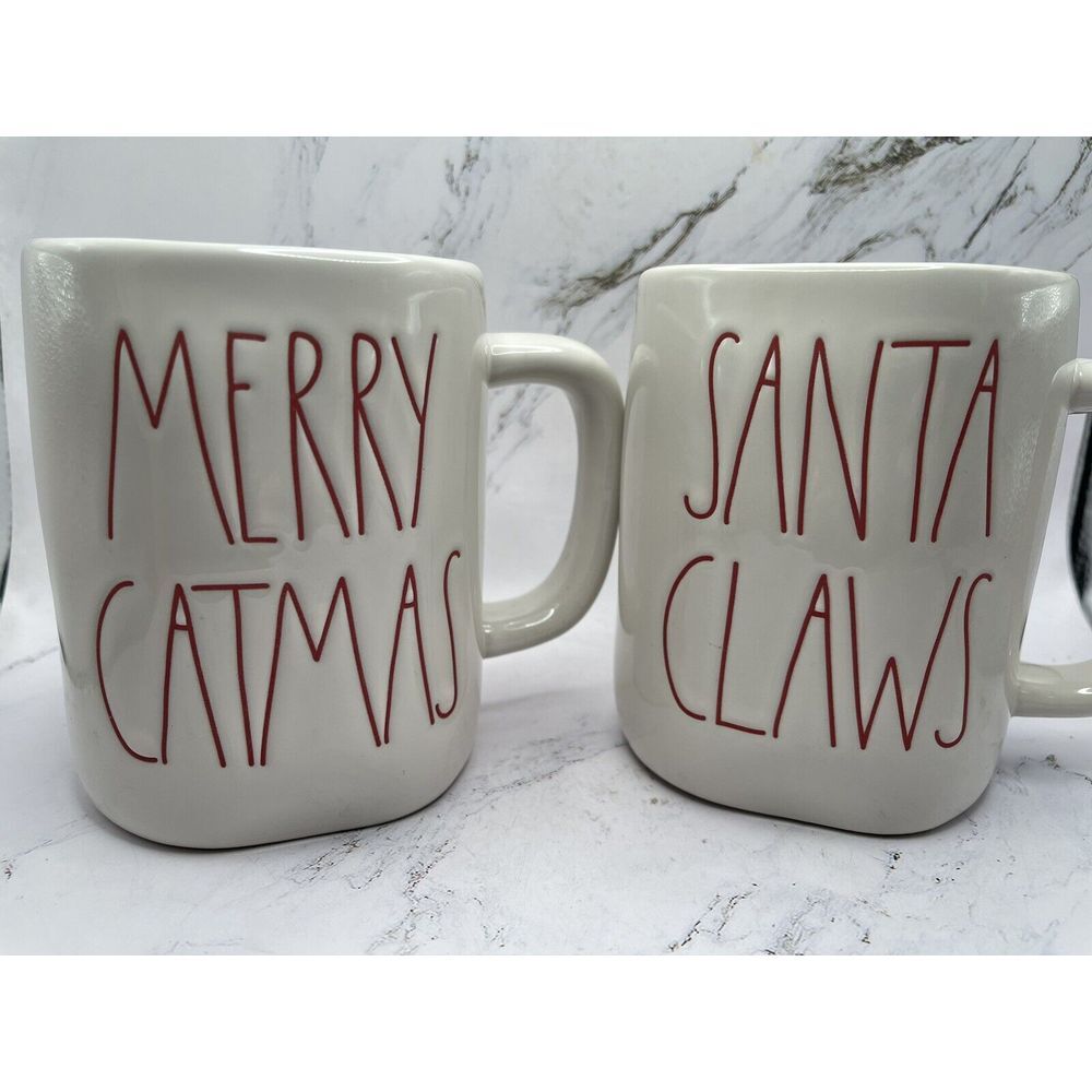 Rae Dunn Collection Pair of 2 Cat Christmas Mug‎ Ceramic by Magenta, 22 fl. oz
